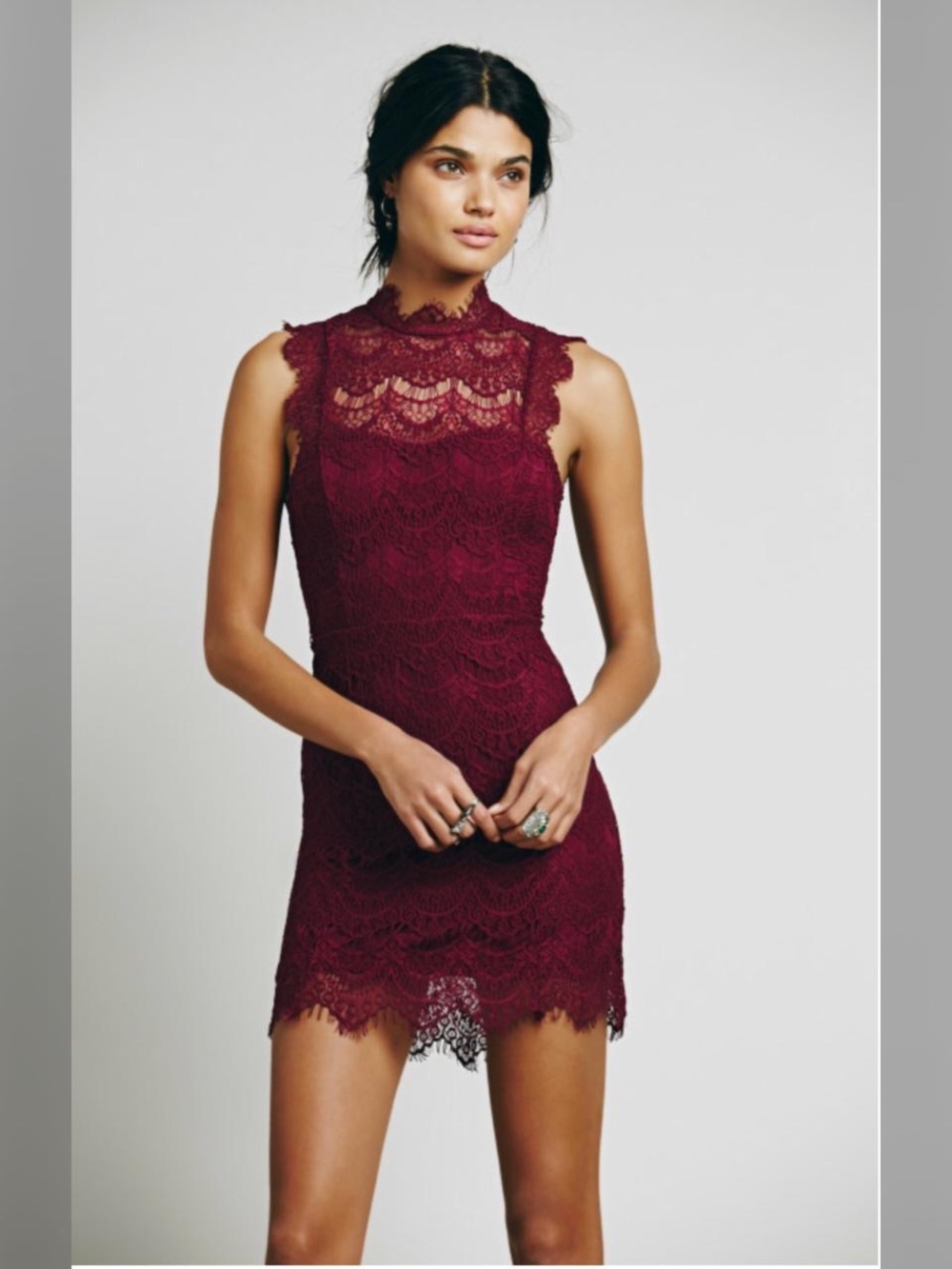 Free People Burgundy Lace High-Neck Mini Dress